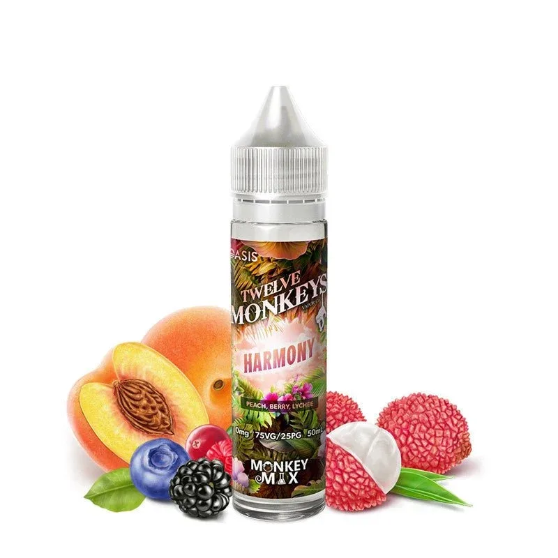 Harmony 50ml 鈥?Twelve Monkeys 鈥?P锚che Baies Litchi 0mg
